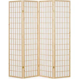 Homestyle4u Paravent Raumteiler 4 teilig Holz Natur Reispapier Weiß Höhe 175 cm
