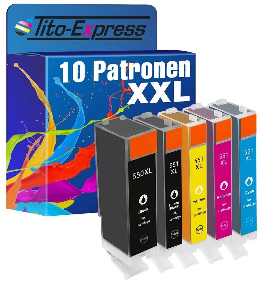 Tito-Express 10er Set ersetzt Canon PGI-550 PGI 550 PGI550 CLI-551 CLI 551 XL Tintenpatrone (Multipack, für Pixma MG5650 IP7200 MX725 MX925 IX6850 IP7250 IP8750 MG5450 MG6450) gelb|schwarz