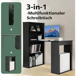 Costway Schreibtisch mit Bücherregal, Computertisch mit 6 Regalen, PC-Tisch mit Regal rechts oder Links, Bürotisch, 122 x 56 x 122 cm Arbeitszimmer, Schreibtische, Computertische