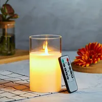 LED Kerzen Mit Flackernder Flamme - Flammenlose Echtwachssäule Mit Fernbedienung, Glas, 24 Stunden Timer - Batteriebetrieben, 10cm Weiß