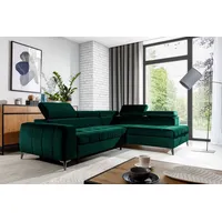 Fun Möbel Ecksofa Schlafsofa Sofa AGNESA Stoff Salvador Dunkelgrün Ottomane Rechts