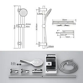 Görbach Duschset Duschstange 70cm Chrom D12