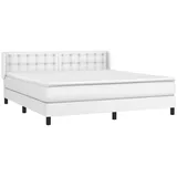 vidaXL Boxspringbett mit Matratze Weiß 180x200 cm Kunstleder