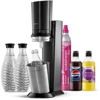 Sodastream Crystal 3.0 schwarz + 3 Glaskaraffen + Zylinder + 2 Sirups