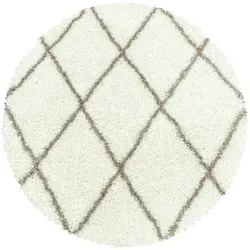 Teppich Hochflor Shaggy Geometrisch Polypropylen Wohnzimmer Creme Rund 160x160 | Kadima Design