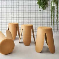 Sweeek 4er Set stapelbare Hocker, strukturierter Bouclébezug