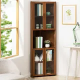 LCBDYLR Eckschrank, freistehender Eckschrank mit Türen und Regalen, Eckvitrine für Wohnzimmer, Schlafzimmer, Küche Brown 5-Tier