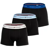TOMMY HILFIGER Herren Boxershorts, 3er Pack - Trunks, Logo, Cotton Stretch Schwarz/Blau/Weiß S