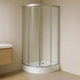 Belvit Eck-Duschkabine Viertelkreis mit Schiebetür 90 x 200 cm beige Klarglas