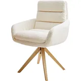 DELIFE Polsterstuhl Abelia-Flex, mit Armlehnen Holzgestell kantig Natur Bouclé Weiß weiß 62 cm x 91 cm x 60 cm