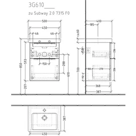 Sanipa Waschtischunterschrank 2 Auszüge 45,0 x 59,3 x 38,7 cm Kaschmir Matt