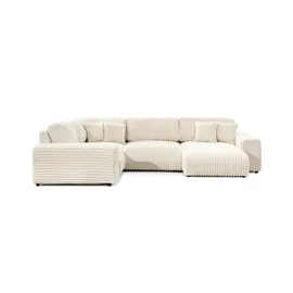 S-Style Wohnlandschaft Plüschcord XXL 3-Sitzer Beige