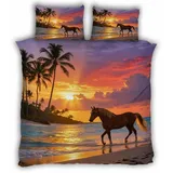 Generisch 3D Pferd Bettwäsche 135x200 cm 2teilig Meer Strand Bettbezug mit Reißverschluss 100% Mikrofaser Leicht Atmungsaktive Bettwaren Set mit Kissenbezüge 80x80(MXX 1-9)