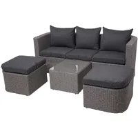 Hhg - 3in1-garnitur 282, Garten-/lounge-set Sonneninsel, Spun Poly Poly-rattan Mvg Grau, Kissen Anthrazit