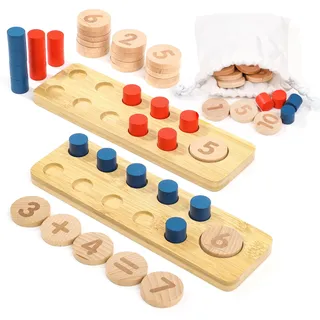 Wisplye Montessori Mathe Spielzeug, Rechenstäbchen Holz Zahlen, Holzspielzeug Addition und Subtraktion innerhalb von 20 Geschenk für Kleinkinder Jungen Mädche ab 3 4 5 6 Jahre