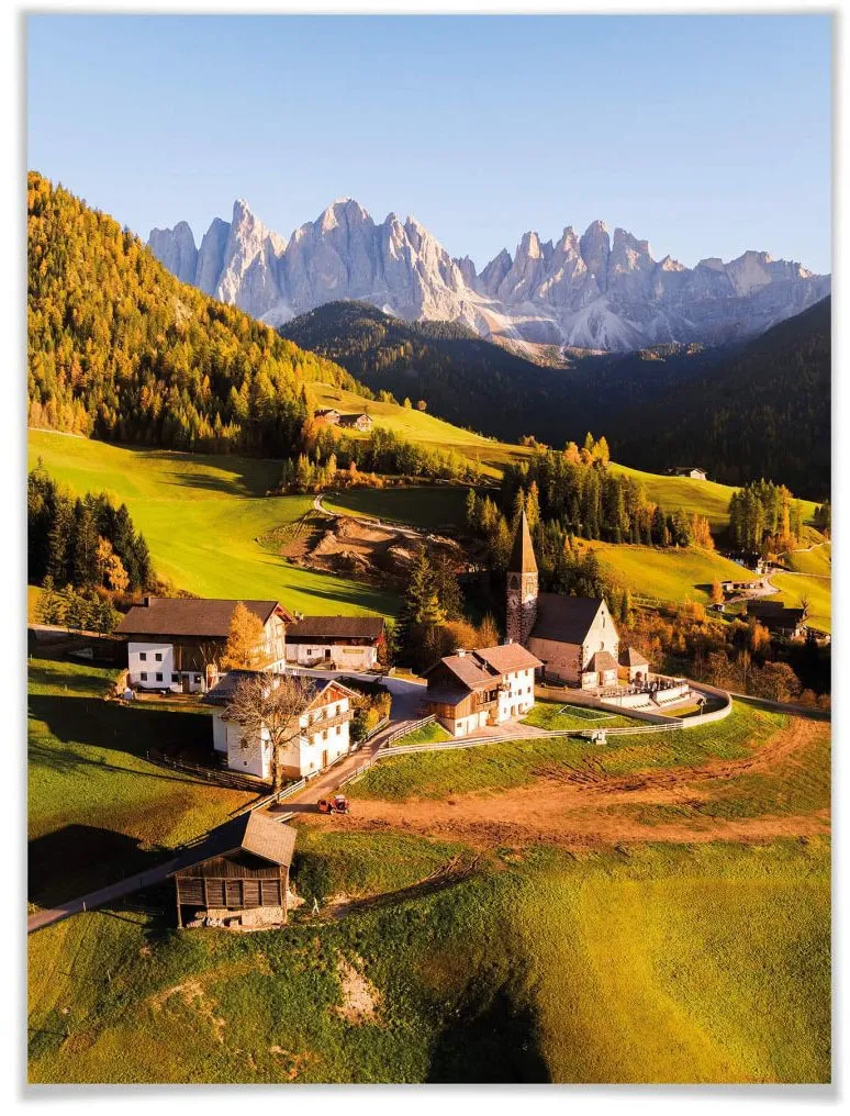 Wall-Art Poster »Dorf Dolomiten«, Landschaften, (1 St.), Poster ohne Bilderrahmen Wall-Art bunt