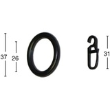 GARESA Gardinenring Ring mit Haken, GARESA, Gardinen, (Set, 20-St., mit Faltenlegehaken), Kunststoff, für leichten bis mittelschweren Behang, einfache Montage schwarz