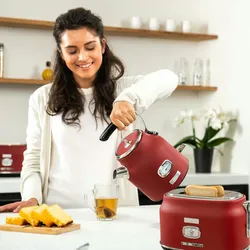 Westinghouse Retro Frühstücksset, 2-Schlitz Toaster + Wasserkocher 1,7L, rot