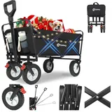 Sekey Bollerwagen Faltbar Gummireifen 200KG Schwerlast, Faltbarer Bollerwagen Geländetauglich, Klappbarer Handwagen Strand Camping Kinder Ultraleise Vollgummi 100L, StarkX 3114, Tiefschwarz