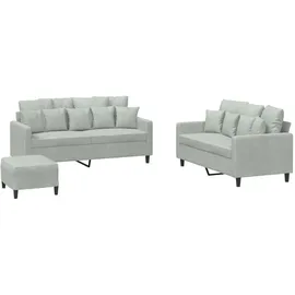 vidaXL 3-tlg. Sofagarnitur mit Kissen Hellgrau Samt