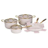 Fackelmann x Pamela Reif Signature Topf- und Pfannen-Set, 10-teilig in Pastell-Beige, für alle Herdarten geeignet