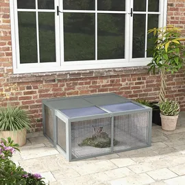 PawHut Kleintierstall mit Freilaufgehege 110 x 105 x 50 cm grau