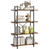 Huhote Bücherregale, Standregale, Büroregal, Industrielles Leiterregal, Wohnzimmerregal, Bücherregal mit 4 Etagen, Bookshelf für Wohnzimmer, Schlafzimmer, Arbeitszimmer, Büro, Industrie-Design, Braun