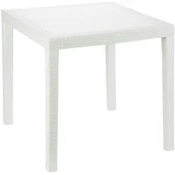 Dmora Gartentisch Agrigento, Quadratischer Gartentisch, feststehender Couchtisch in Rattan-Optik, 100 % Made in Italy, 80x80h72 cm, Weiß