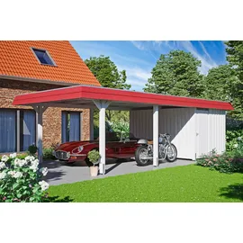 SKANHOLZ Skan Holz Walmdach Carport 4,09 x 8,70 m weiß mit Abstellraum