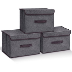 CALIYO Aufbewahrungsbox 3-Tlg Faltbare Aufbewahrungsbox mit Deckel, Stoff, Kisten Aufbewahrung (3 St), 36x24x23 cm Stoffbox, Organizer für Spielzeug Aufbewahrungskörb grau