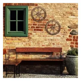 Relaxdays Wagenrad aus Holz, 2er Set, Deko für Garten, Terrasse, Veranda, rustikales Speichenrad, Saloon, Western