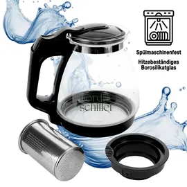 nordic schiller Teekanne Glas mit Deckel, und Siebeinsatz, Edelstahl (1700ml)