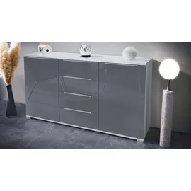 Vladon Sideboard 138,5 x 75,5 x 35 cm Weiß matt / Grau Hochglanz