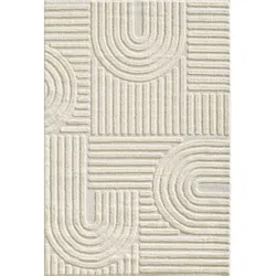Teppich Hochflor Skandi-Boho Muster Polypropylen Wohnzimmer Creme Rechteckig 140x200 | Kadima Design