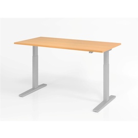 Hammerbacher elektrisch höhenverstellbarer Schreibtisch buche rechteckig, C-Fuß-Gestell silber 160,0 x 80,0 cm