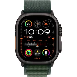 Apple Watch Ultra 2 GPS + Cellular 49 mm Titangehäuse schwarz, Alpine Loop Armband dunkelgrün L