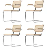 Thonet - S 64 V Armlehnstuhl, Chrom / Buche natur (TP 17) / Rohrgeflecht mit Kunststoffstützgewebe (4er-Set)