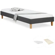 Homestyle4u Polsterbett mit Matratze 90x200 Grau