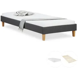 Homestyle4u Polsterbett mit Matratze 90x200 Grau