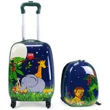 GOPLUS Kinderkoffer mit Rucksack, Kids Trolley, Kindergepäck mit Rollen, Reisekoffer mit Teleskopgriff, Hartschalenkoffer für Kinder, Kindertrolley Farbwahl (Elefant, 12"+16")