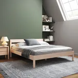 Hansales Holzbett 180x200 cm Külli Scandi Style mit Rollrost aus unbehandeltem hartem FSC® Birken Vollholz - über 350 kg - Doppelbett Bettgestell mit Kopfteil.