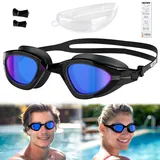 Vgooar Schwimmbrille, Anti-Beschlag, UV-geschützt Schwimmbrille für Erwachsene, auslaufsicher mit 180-Grad-Sichtfeld, austauschbarer Nasensteg und verstellbarem Gurt für Männer und Frauen