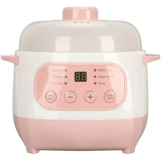 Slow Cooker, 1L Elektronischer Schongarer Multikocher mit 24H Timer Abnehmbarer Kochbehälter mit Keramik-Innentopf und Deckel, für Suppen Eintöpfe Reis und Desserts (ABS+Keramik)