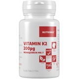 Nutrinax Vitamin K2 - 200μg - 365 vegane Tabletten - Vitamin k2 mk7 - Vitamin k2