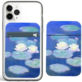 Berkin Arts Strecken Lycra Selbstklebende Kartenhalter, Brieftasche zum Aufkleben für die Rückseite des Telefons, für Kreditkarten Ausweise, mit Kunstblumen Design Malerei(Monet-Seerosen)