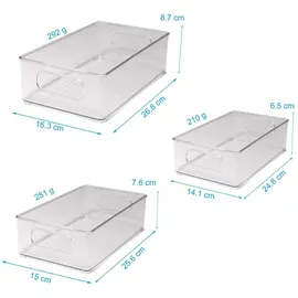 Intirilife 6-teiliges Kühlschrank Boxen Set Durchsichtige Vorratsschrank Organizer - 24.8 x 14.1 x 6.5 / 25.6 x 15 x 8.7 / 26.8 x 16.3 x 8.7 cm Küchenzubehör