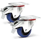 Wiltec Lenkrollen Set 2x Transportrolle Ø80mm bis 100kg pro Rad mit Kunststoffrad, Bremse und Anbauplatte, leiser Lauf, Transportrollen Möbelrollen Laufrollen