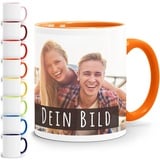 SpecialMe® personalisierte Fototasse mit eigenem Foto persönliches Geschenk Kaffeetasse mit Bild selbst gestalten inner-orange Keramik-Tasse