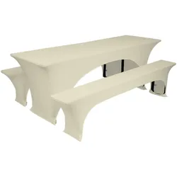 TexDeko Stretch Hussen für Bierzeltgarnitur 220 x 50cm Blickdicht Biertischhusse 3TLG Set (Creme)