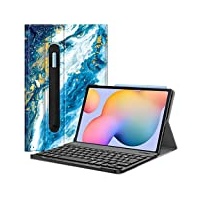Fintie Tastatur Hülle für Samsung Galaxy Tab S6 Lite 10,4 Zoll 2024/2022/2020 Tablet - Keyboard Cover mit Magnetisch Abnehmbarer Deutscher Bluetooth Tastatur, Meeresblau